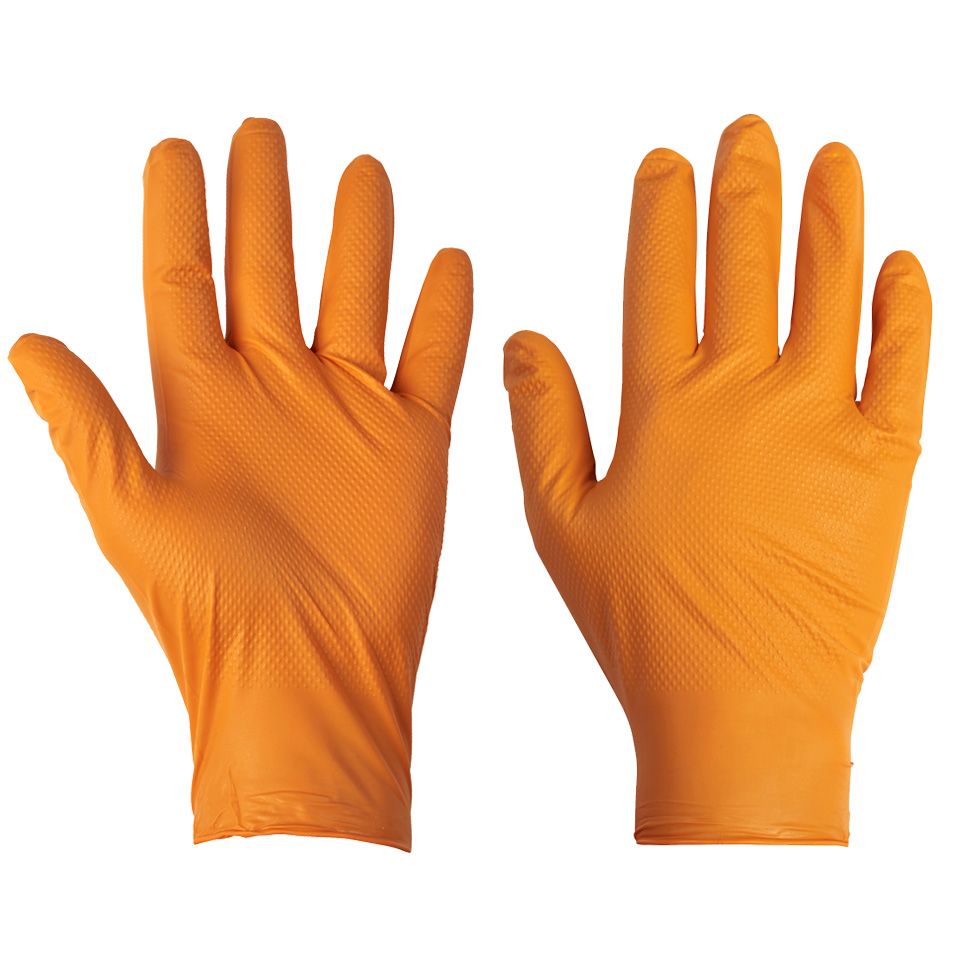 Orange Nitrile Diamond Grip Gloves – Chemical Resistant Heavy Duty Disposable Gloves Medium (100)