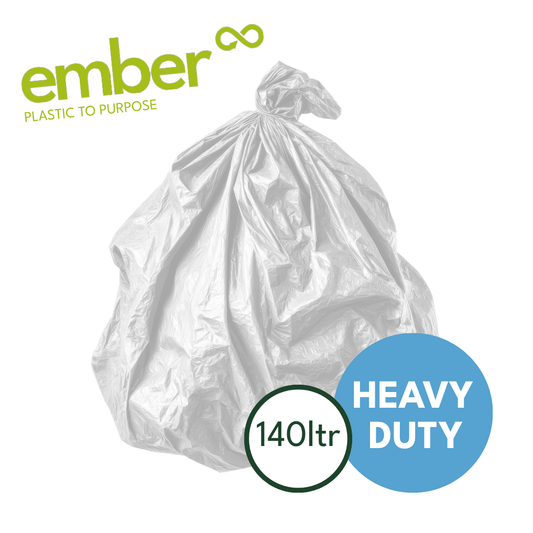 Ember Heavy Duty Recycled Bin Bags 140L – 15kg Strong Clear Bin Bags (100 Pack)