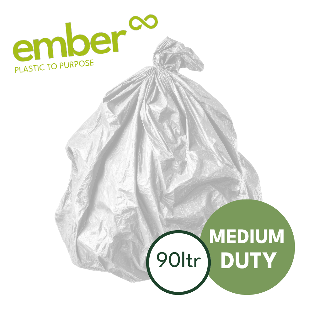 Ember 90ltr 100% Recycled Medium-Duty Clear Refuse Sack 10kg (200 bags)
