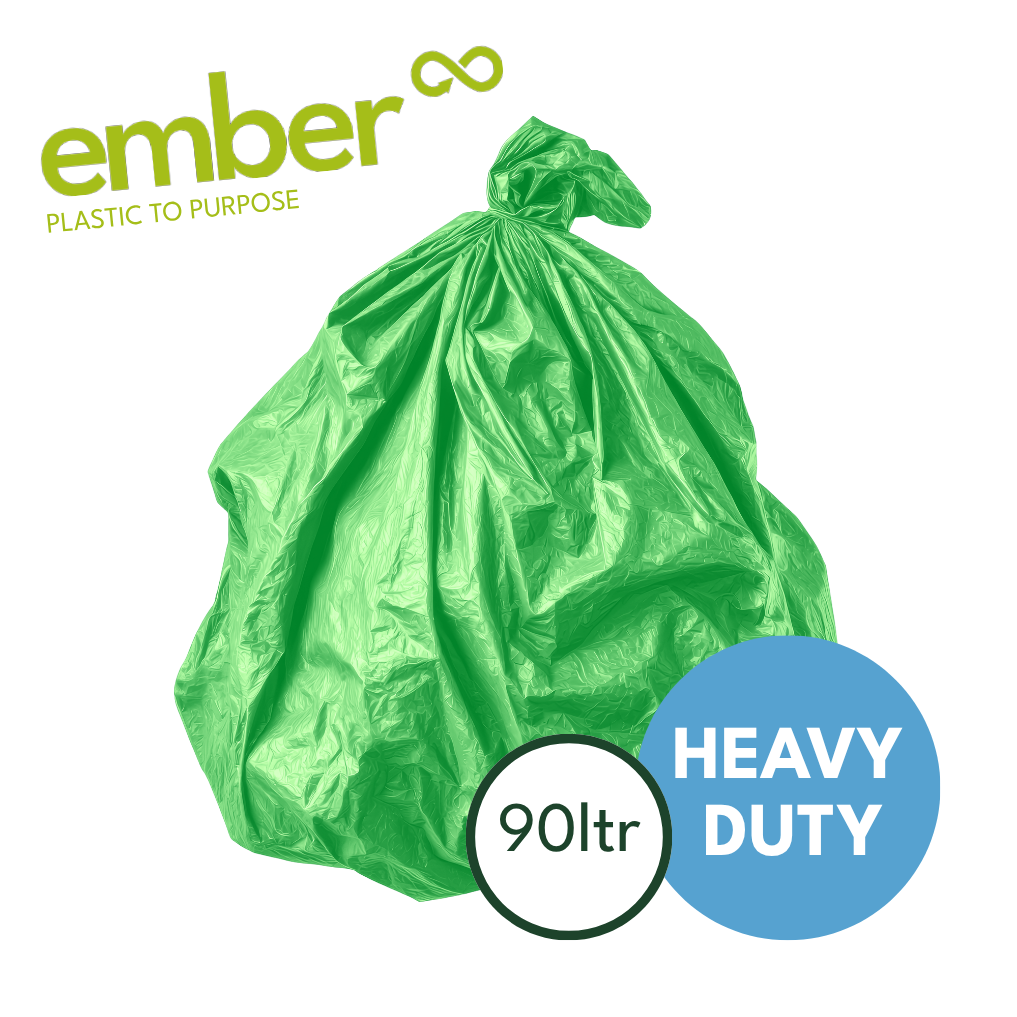 Ember Heavy Duty Recycled Refuse Sacks 90L – 15kg Strong Black Bin Bags (200 Pack)