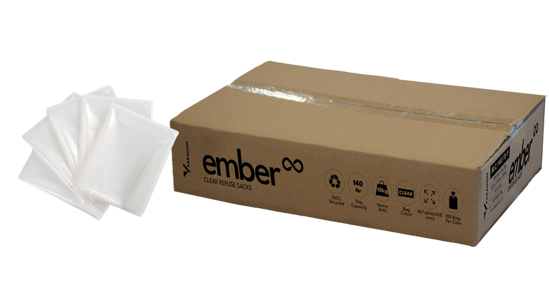 Ember 140ltr 100% Recycled Heavy-Duty Clear Refuse Sack 15kg (100 bags)