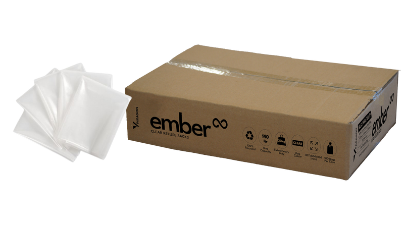 Ember 140ltr 100% Recycled Extra Heavy-Duty Clear Refuse Sack 20kg (100 bags)