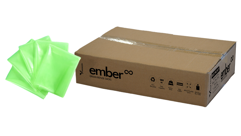 Ember 140ltr Recycled Extra Heavy-Duty Green Refuse Sack 18kg (100 bags)
