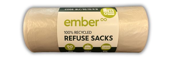 Ember 90ltr Heavy-Duty Clear Refuse Sack 15kg