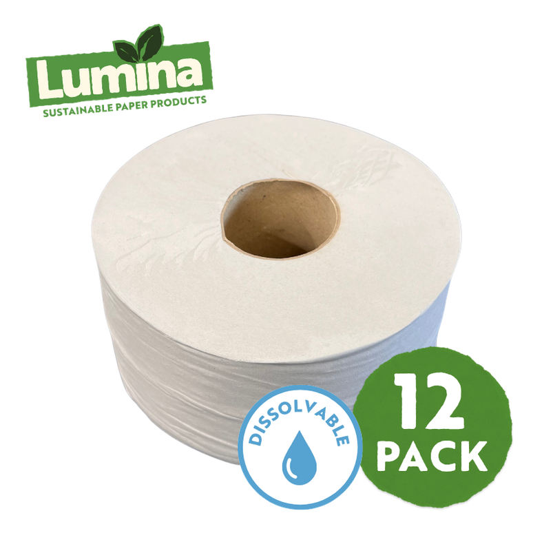 Lumina Super Dissolvable Mini Jumbo Toilet Tissue – Flushable Washroom Rolls (12 Pack)