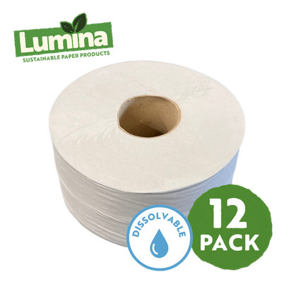 Lumina Super Dissolvable Mini Jumbo Toilet Tissue – Flushable Washroom Rolls (12 Pack)