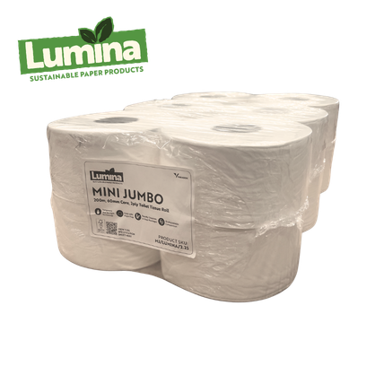 Lumina Super Dissolvable Mini Jumbo Toilet Tissue – Flushable Washroom Rolls (12 Pack)