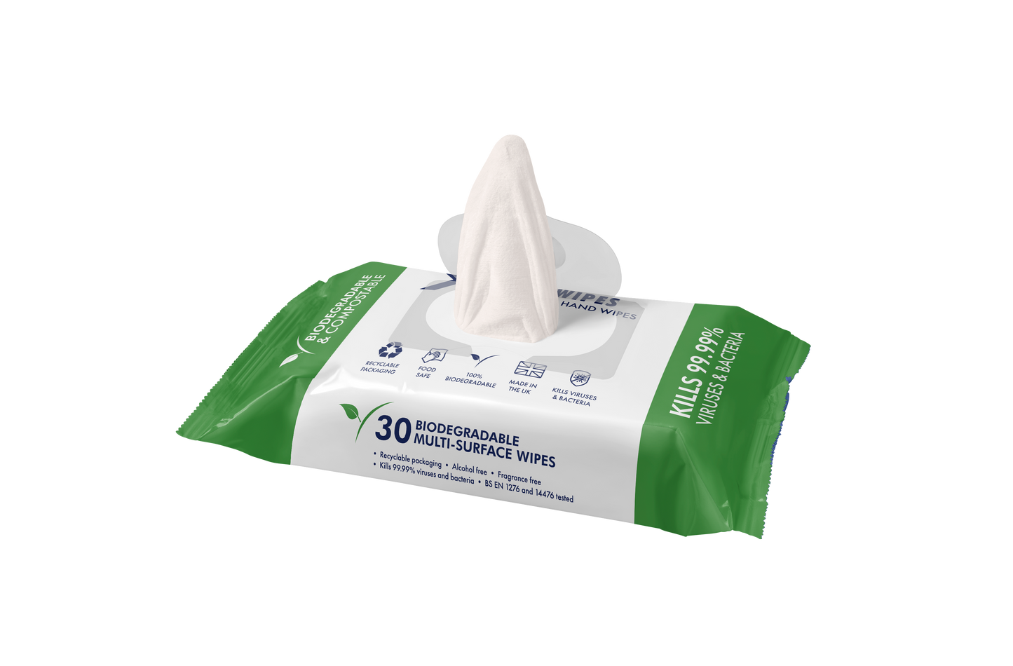 Xpress Biodegradable Surface & Hand Cleaning Wipes – Plant-Based Anti-Bacterial Wipes (30 Pack)