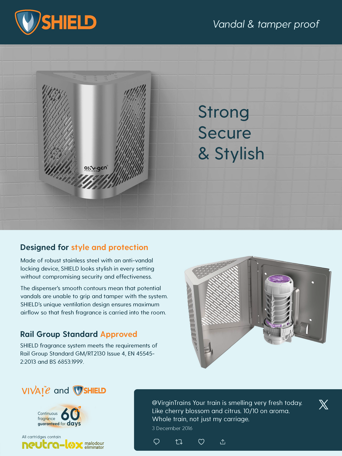 Oxygen Shield Air Freshener Anti-Vandal Dispenser - For use with VIVA!e refills