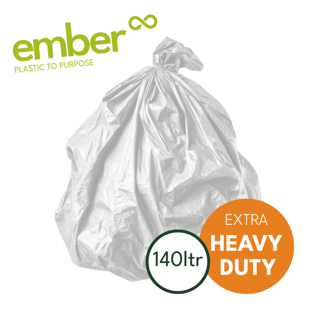 Ember Extra Heavy Duty Recycled Bin Bags 140L – 20kg Strong Clear Bin Bags (100 Pack)