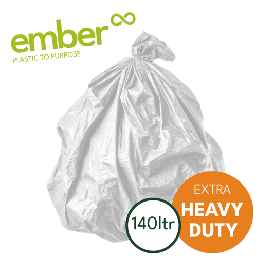 Ember Extra Heavy Duty Recycled Bin Bags 140L – 20kg Strong Clear Bin Bags (100 Pack)